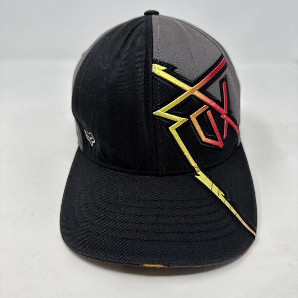 Fox Racing Hat Flexfit Baseball Cap Black/ Gray Lightning Bolt Small-Medium - Picture 1 of 6